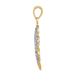 14K and White Rhodium Filigree Hearts with Scalloped Edge Pendant