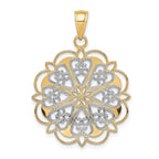 14K and White Rhodium Filigree Hearts with Scalloped Edge Pendant