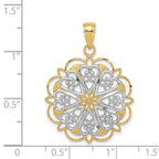 14K and White Rhodium Filigree Hearts with Scalloped Edge Pendant