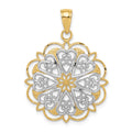 14K and White Rhodium Filigree Hearts with Scalloped Edge Pendant