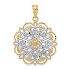 14K and White Rhodium Filigree Hearts with Scalloped Edge Pendant