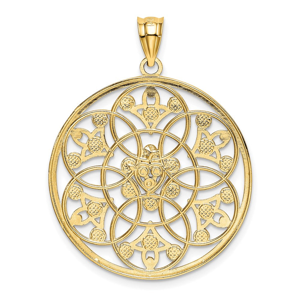 14K and White Rhodium Diamond-cut Circle Pendant