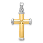 14K Two-Tone and White Rhodium Diamond-cut Reversible Cross Pendant