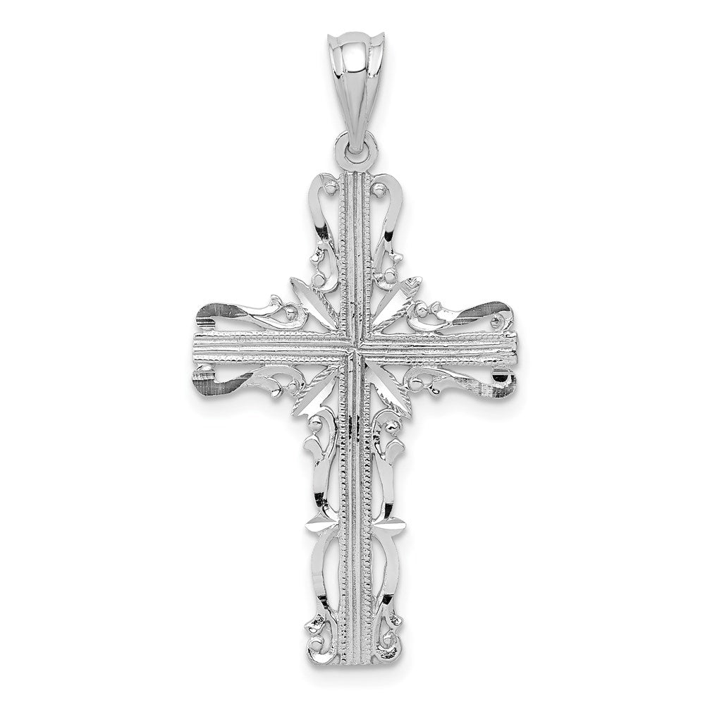 14k White Gold Fancy Latin Cross Pendant