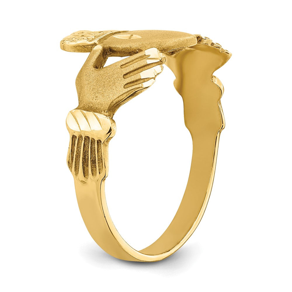 14K Mens Satin Diamond-cut Claddagh Ring