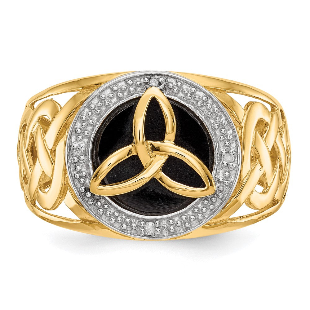 14k and White Rhodium Onyx Diamond Trinity Knot Ring