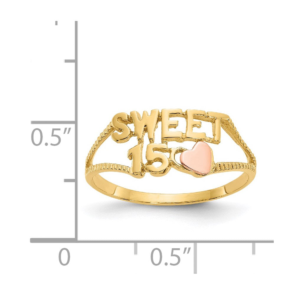 14K Two-tone Quinceanera SWEET 15 Heart Ring