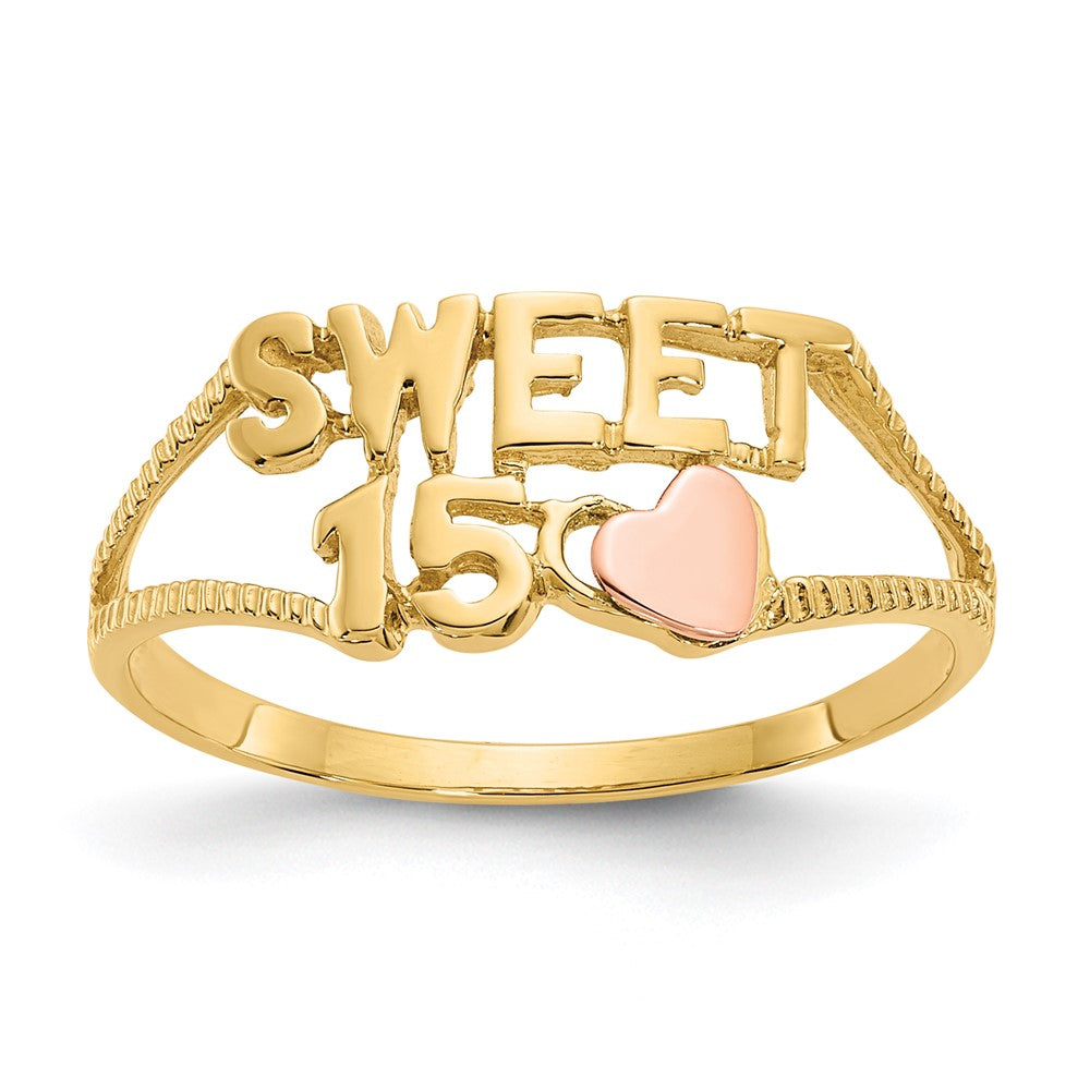 14K Two-tone Quinceanera SWEET 15 Heart Ring