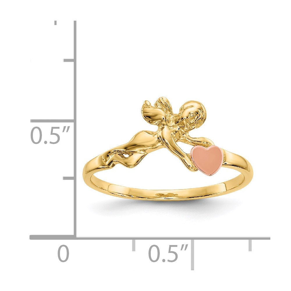 14K Two-tone Angel and Satin Heart Ring