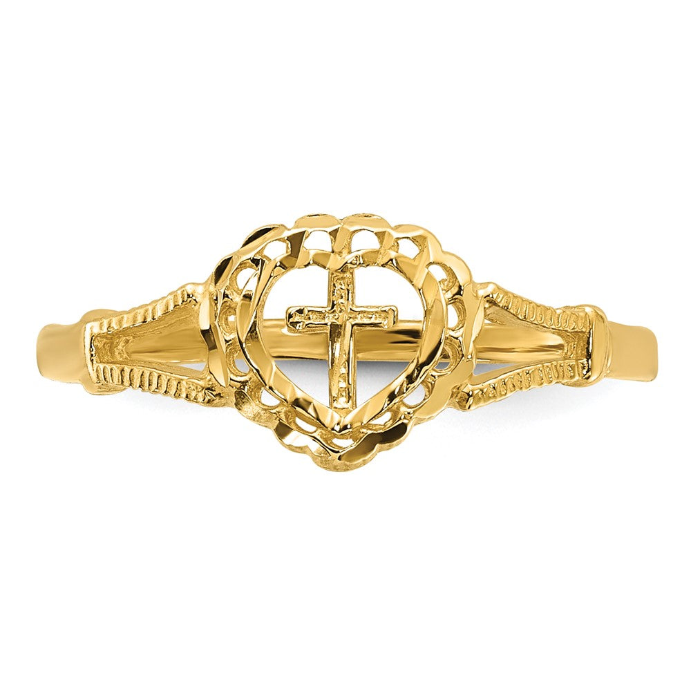 14K Diamond-Cut Cross in Heart Baby / Childs Ring