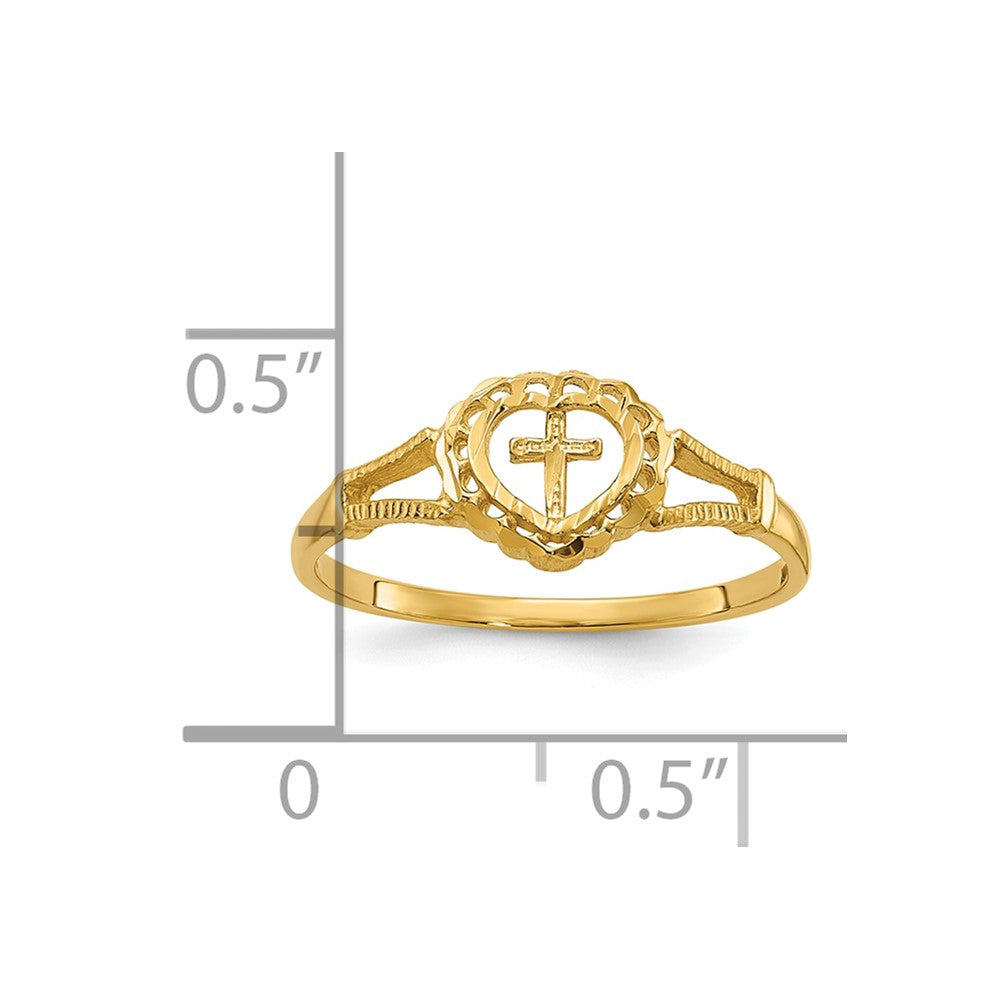 14K Diamond-Cut Cross in Heart Baby / Childs Ring