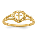 14K Diamond-Cut Cross in Heart Baby / Childs Ring