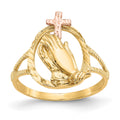 14K Two-tone Diamond Cut Praying Hands with Cross Ring