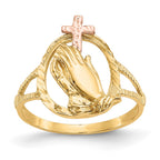 14K Two-tone Diamond Cut Praying Hands with Cross Ring