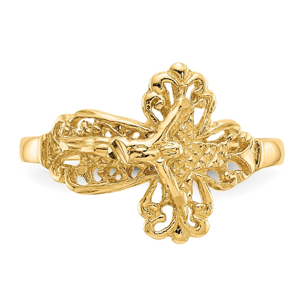 14K Diamond-cut Crucifix Ring