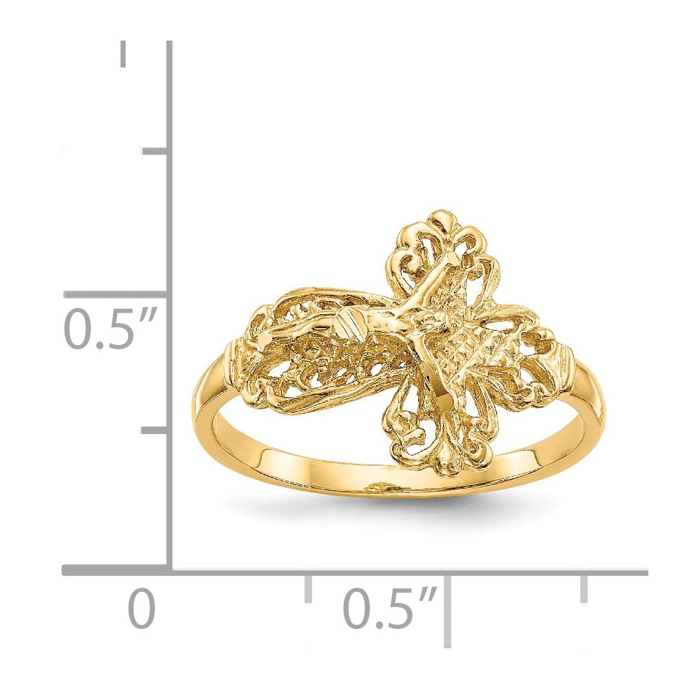 14K Diamond-cut Crucifix Ring
