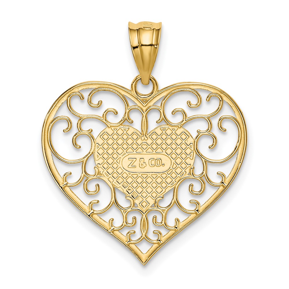 14K Polished Filigree Border Heart Pendant