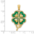 14K 4-Leaf Clover Pendant with Green Enameled Tips Pendant