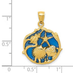 14K Blue Enameled Shell Cluster Pendant
