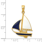 14K 2-D Blue and White Enameled Sailboat Pendant