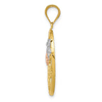 14k Two-tone with White Rhodium Diamond-cut Oval Floral Pendant
