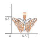 14k Rose Gold with White Rhodium Diamond-cut Butterfly Pendant
