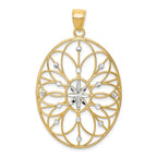 14k and  White Rhodium Floral Filigree Medallion Pendant