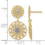 14K and White Rhodium Diamond-cut Filigree Medallion Drop Post Earrings