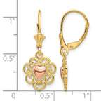 14K Two-tone Heart with Lace Trim Leverback Earrings