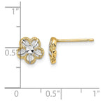 14K and White Rhodium Diamond-cut Flower Post Earrings