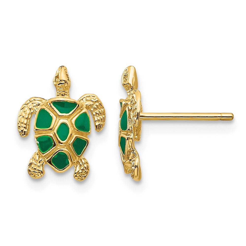 14K Green Enameled Sea Turtle Post Earrings