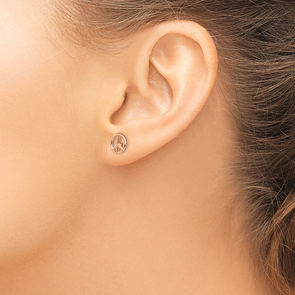 14K Rose and Yellow Gold Polished 8mm Peace Symbol Post Earrings