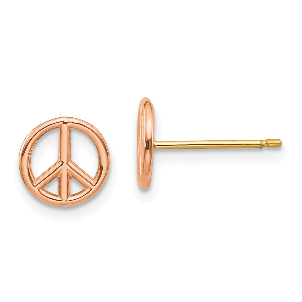 14K Rose and Yellow Gold Polished 8mm Peace Symbol Post Earrings