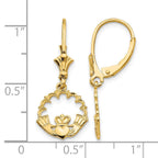 14K Claddagh in Circle Dangle Leverback Earrings