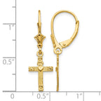 14K Cross with Heart Dangle Leverback Earrings