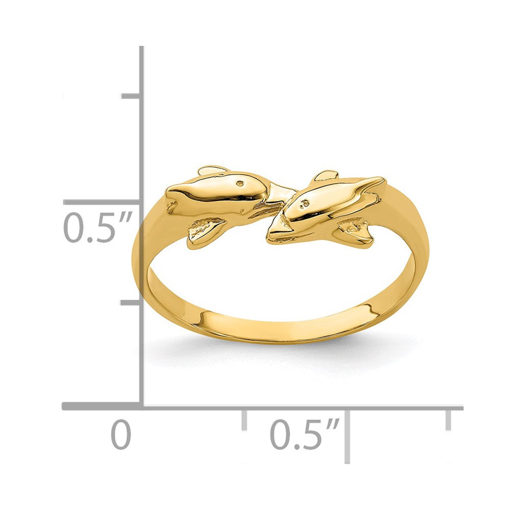 14K Dolphin Kissing Dolphin Ring