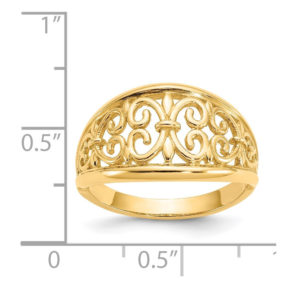 14K Fleur-De-Lis Tapered Filigree Ring