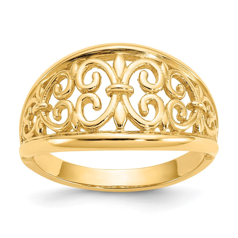 14K Fleur-De-Lis Tapered Filigree Ring