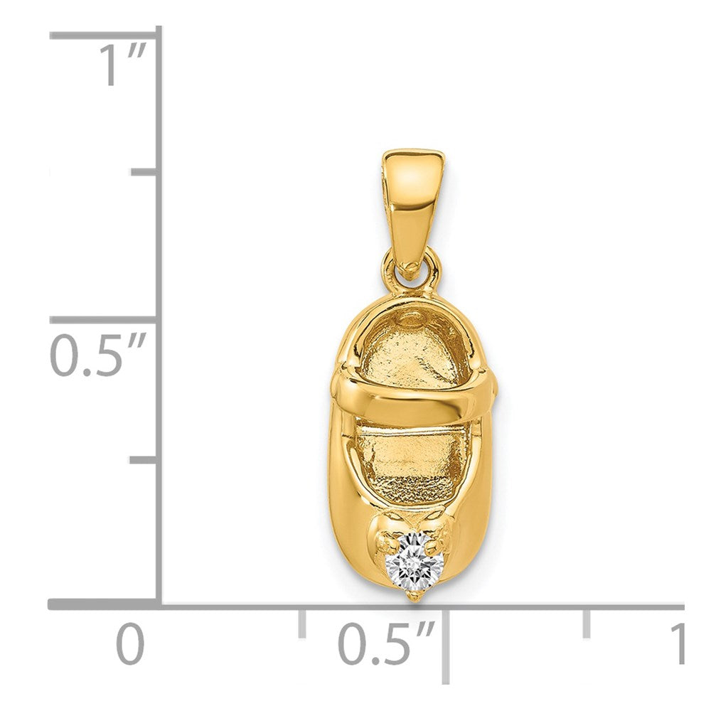14k 3-D April/Clear Synthetic Stone Engravable Baby Shoe Charm