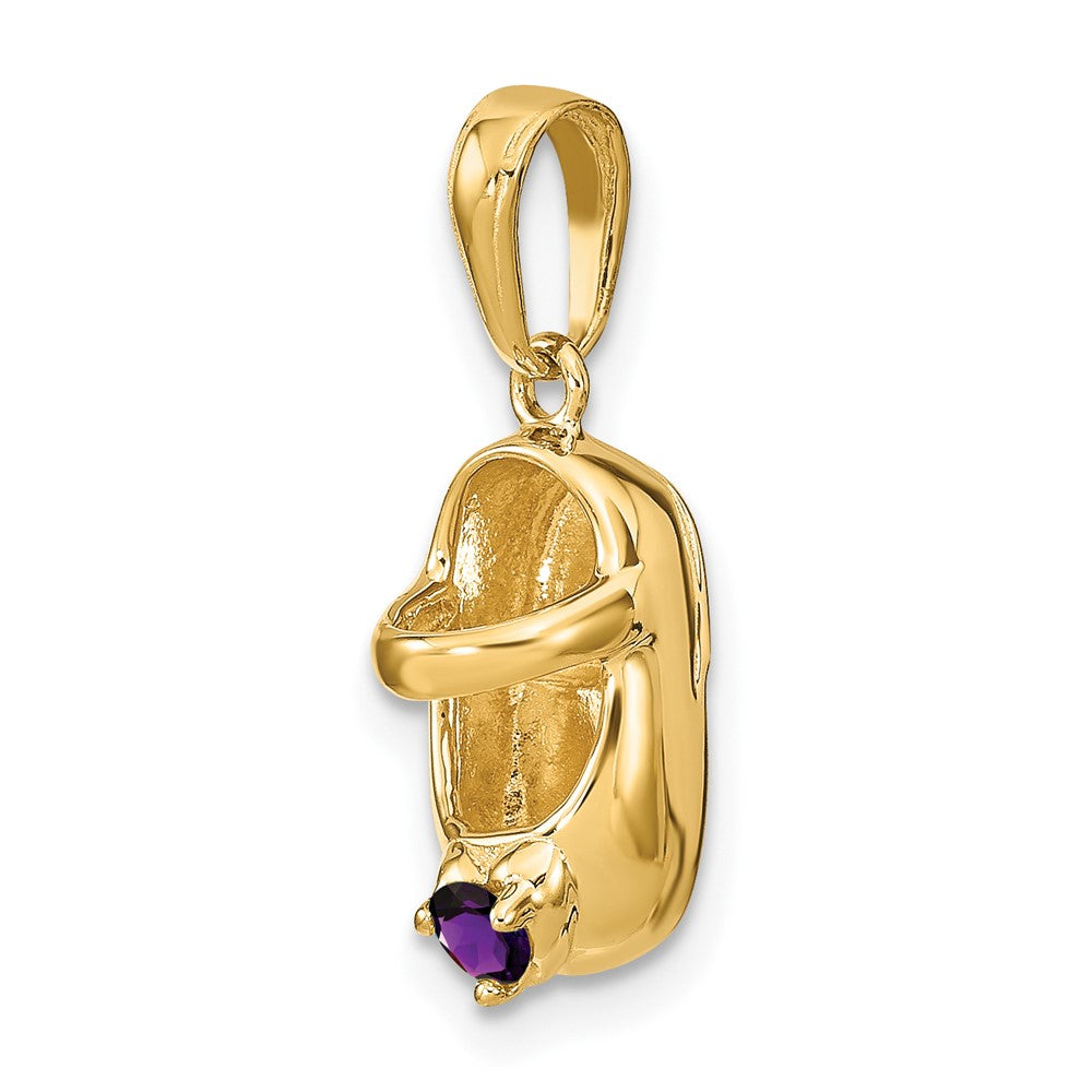 14k 3-D February/Purple Synthetic Stone Engravable Baby Shoe Charm