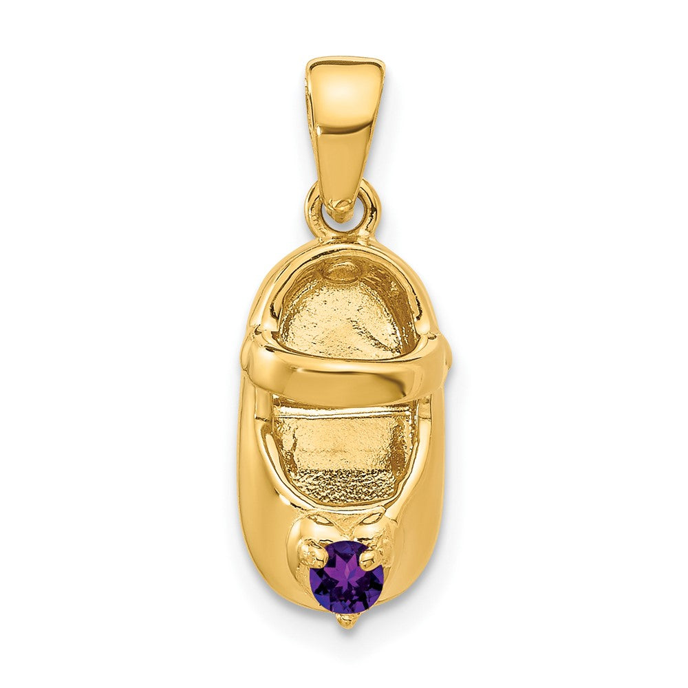 14k 3-D February/Purple Synthetic Stone Engravable Baby Shoe Charm