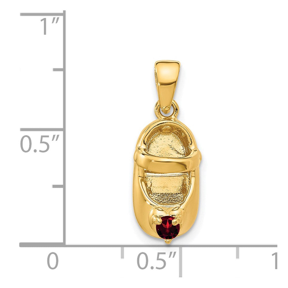 14k 3-D January/Red Synthetic Stone Engravable Baby Shoe Charm