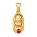 14k 3-D July/Red Synthetic Stone Engravable Baby Shoe Charm