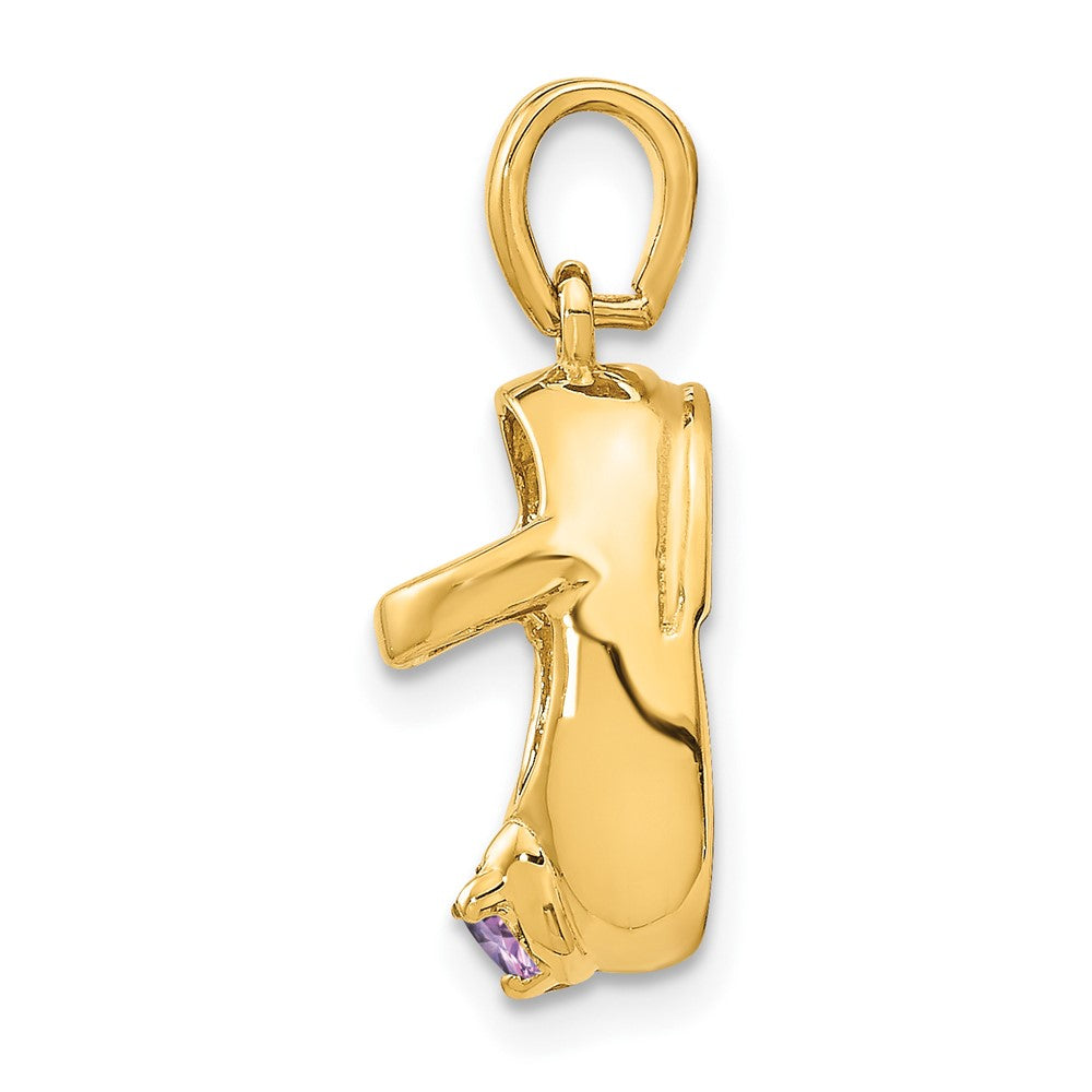 14k 3-D June/Light Purple Synthetic Stone Engravable Baby Shoe Charm