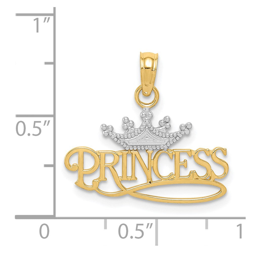 14k and White Rhodium Polished PRINCESS with Crown Pendant