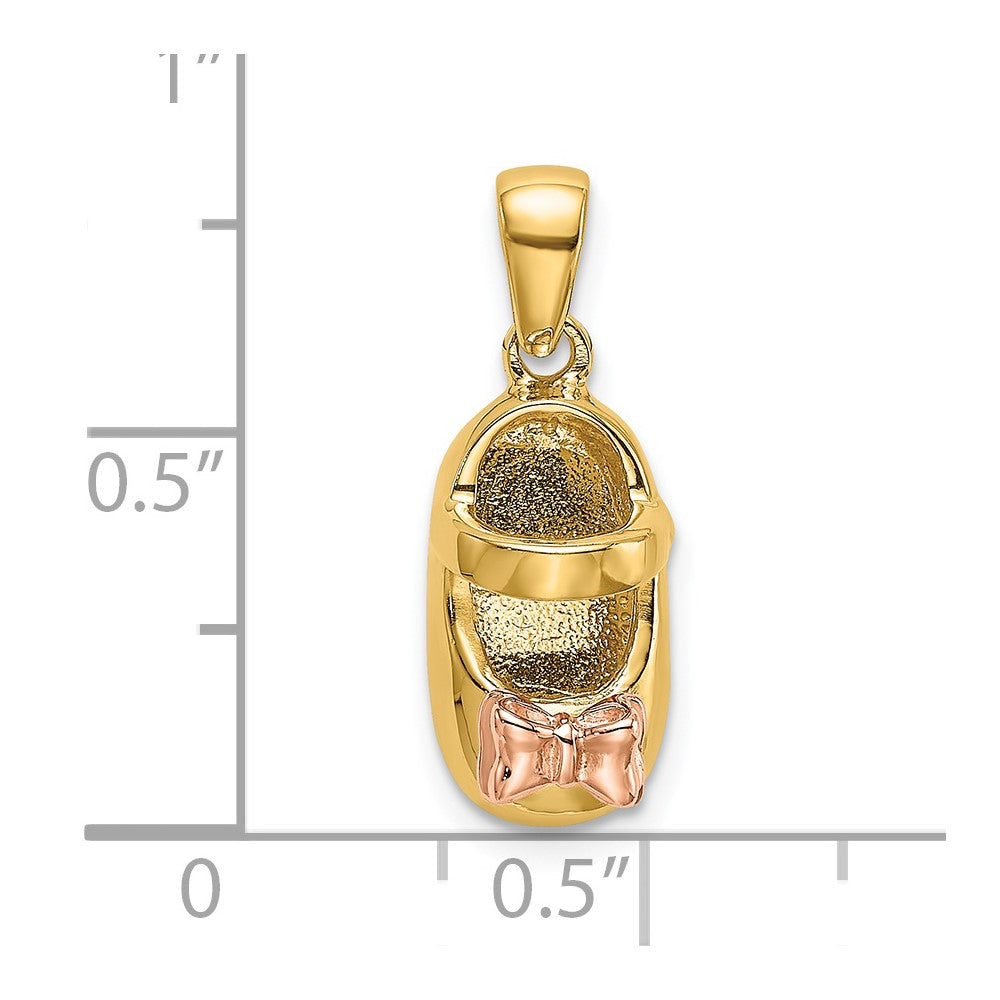 14k  3-D Two-tone Baby Shoe with Bow Charm