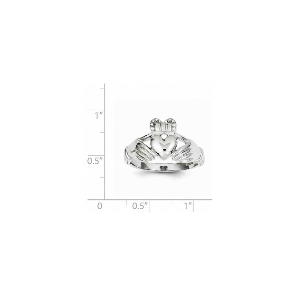 14k White Gold Mens Polished Claddagh Ring