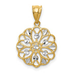 14K and White Rhodium Diamond-Cut Round Pendant