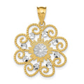 14k and White Rhodium Diamond-cut Swirl Round Pendant