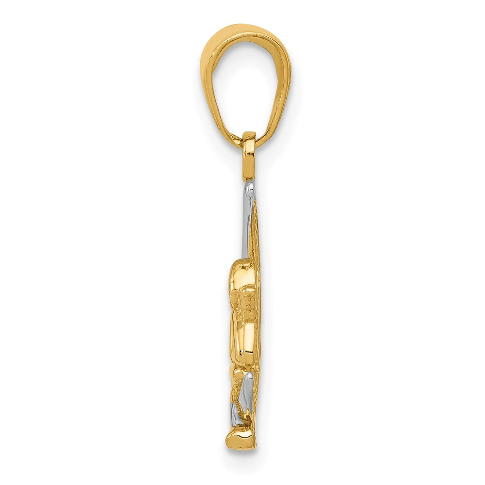 14k and White Rhodium Polished Moon with Angel Pendant